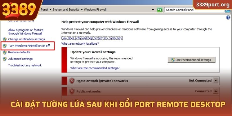 Cài đặt tường lửa sau khi đổi Port Remote Desktop